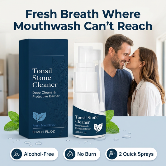 Tonsil Stone Spray box and bottle: fresh breath where mouthwash can't reach