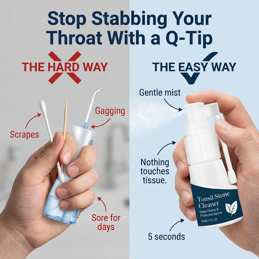 Stop stabbing your throat with a Q-tip: rinse with a gentle mist instead